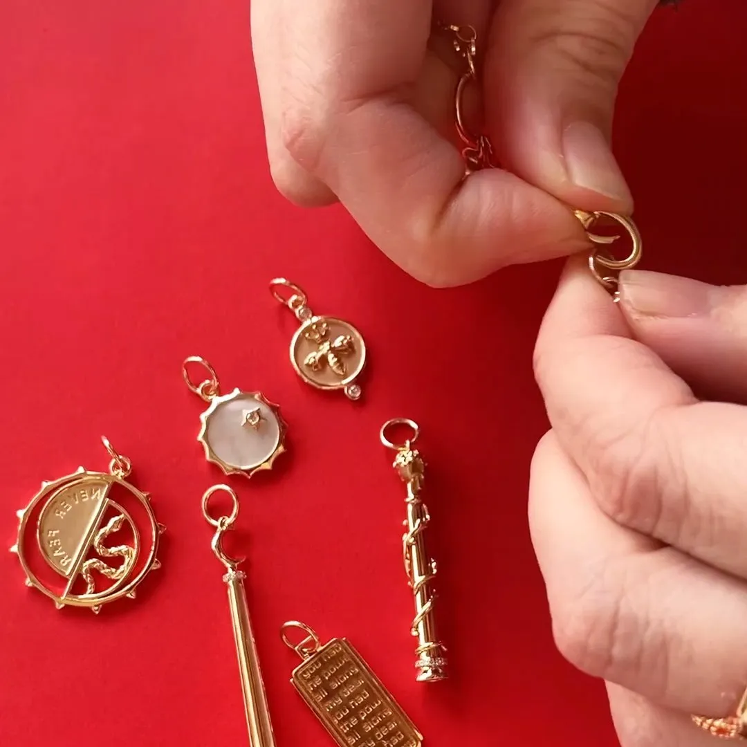 30" "Design Your Own" Small Link 18K Gold Charm Chain Necklace, 3 Charm Stations