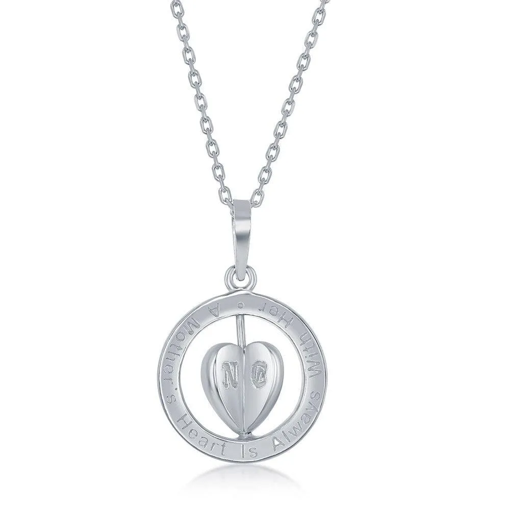 A Mothers Heart is Always with Her Children Spinning 3-D Heart; Sterling Silver Necklace