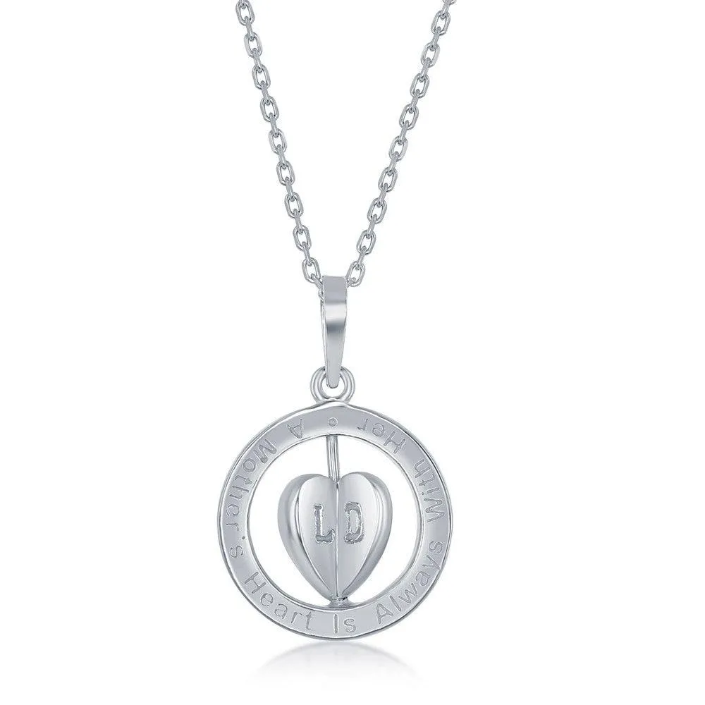 A Mothers Heart is Always with Her Children Spinning 3-D Heart; Sterling Silver Necklace