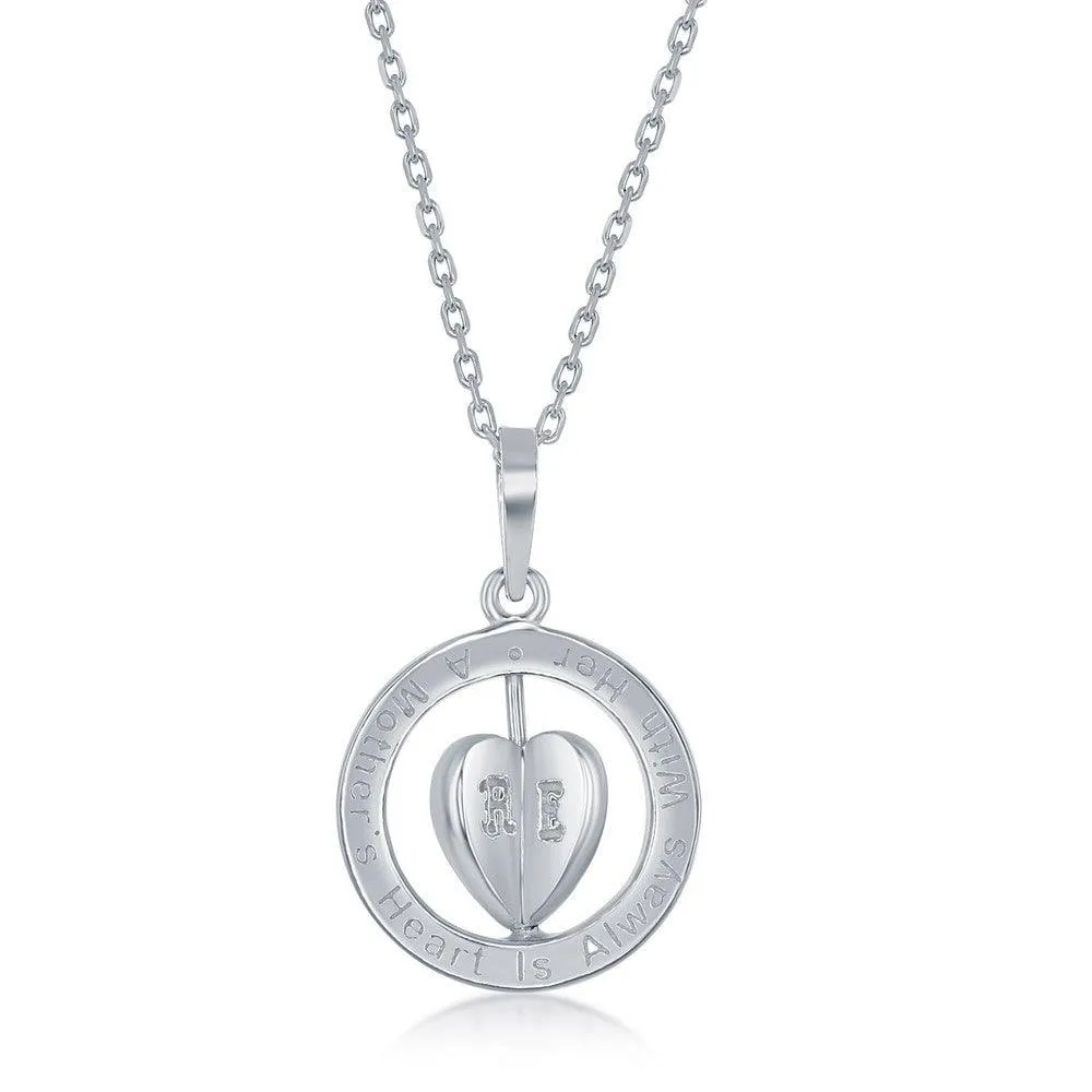A Mothers Heart is Always with Her Children Spinning 3-D Heart; Sterling Silver Necklace