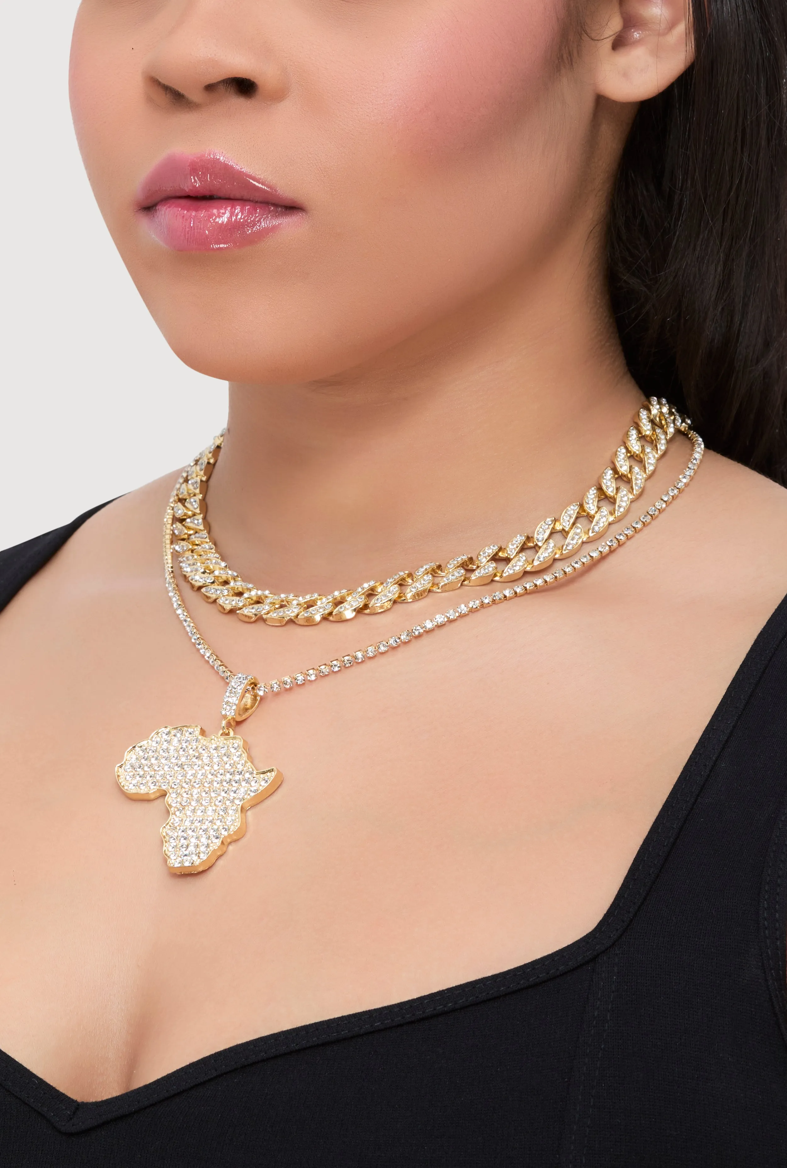 Africa Pendant Layered Chain Link Tennis Necklace