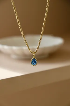 AQUAMARINE TEARDROP BEZEL NECKLACE
