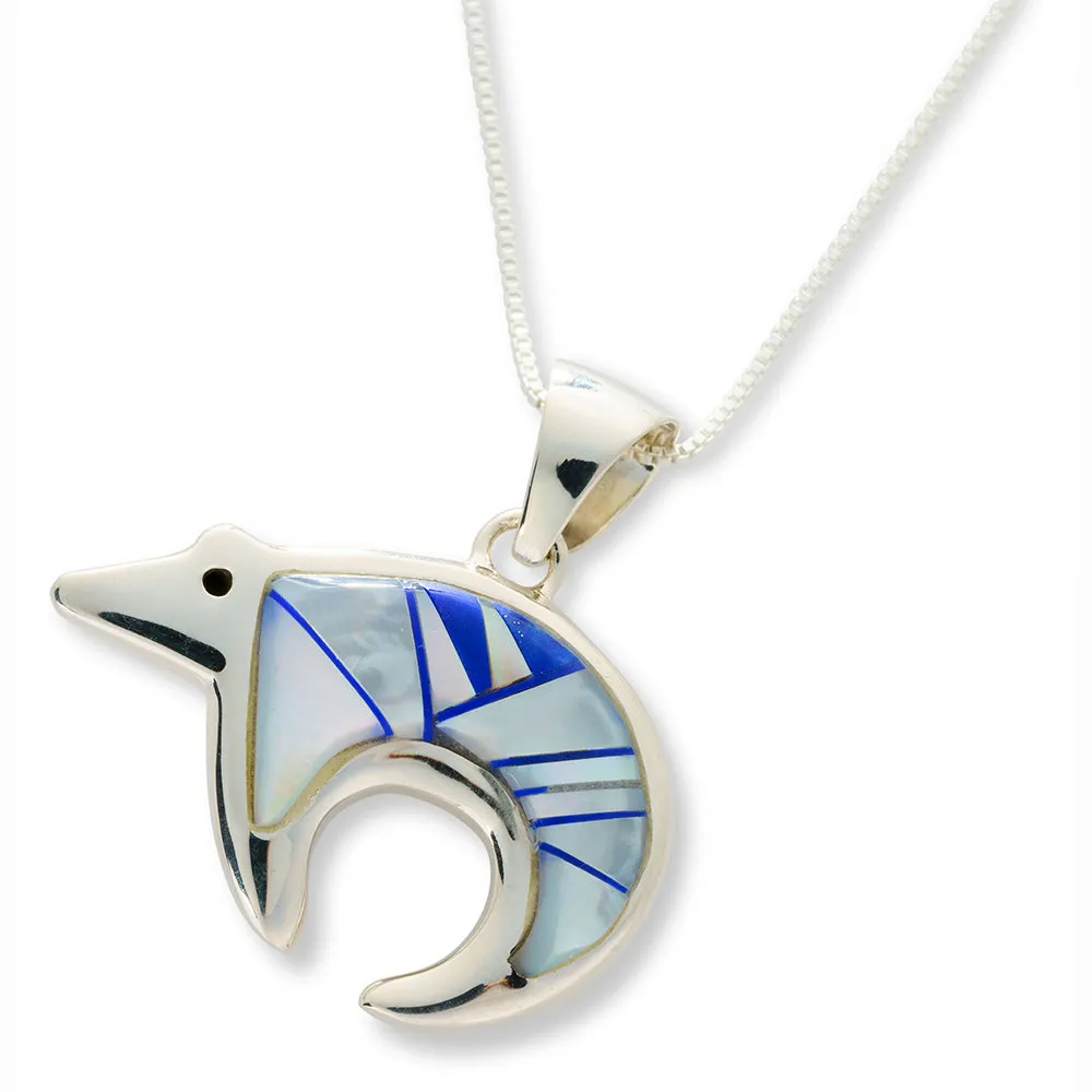 B G Mudd LL Bear w/ White MOP & Lapis Pendant Necklace