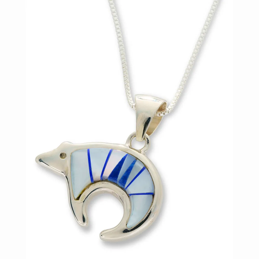B G Mudd LL Bear w/ White MOP & Lapis Pendant Necklace
