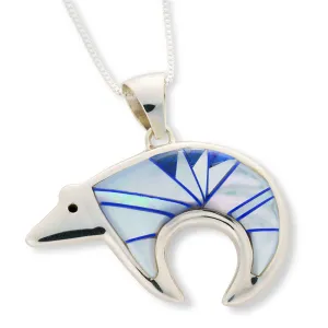 B G Mudd LL Bear w/ White MOP & Lapis Pendant Necklace