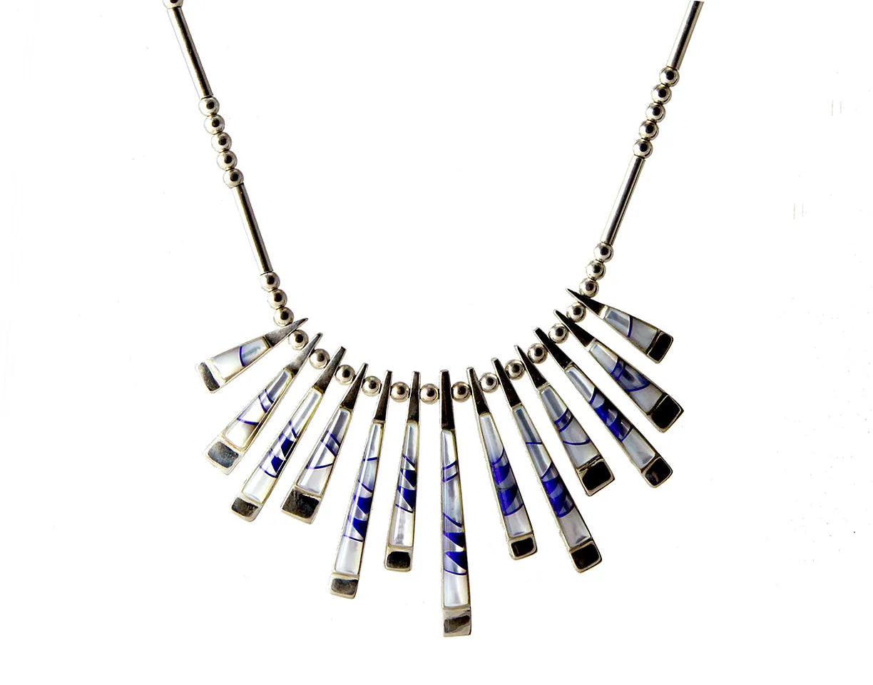 B G Mudd White MOP & Lapis Stick Necklace