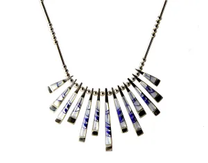 B G Mudd White MOP & Lapis Stick Necklace