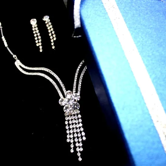Christmas Gifts For Women Party Dress Flower Crystal Earring Tassel Necklace Set