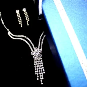 Christmas Gifts For Women Party Dress Flower Crystal Earring Tassel Necklace Set