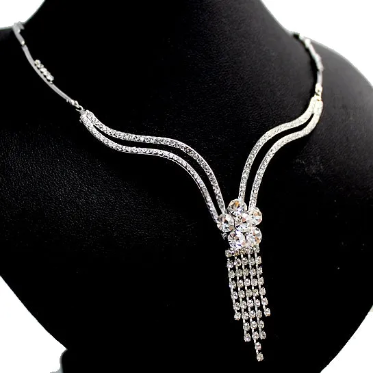Christmas Gifts For Women Party Dress Flower Crystal Earring Tassel Necklace Set