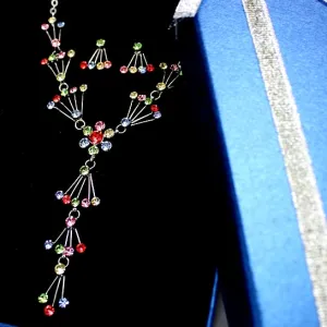 Christmas Presents For Wife Crystal Flower Silver Earring Necklace Set