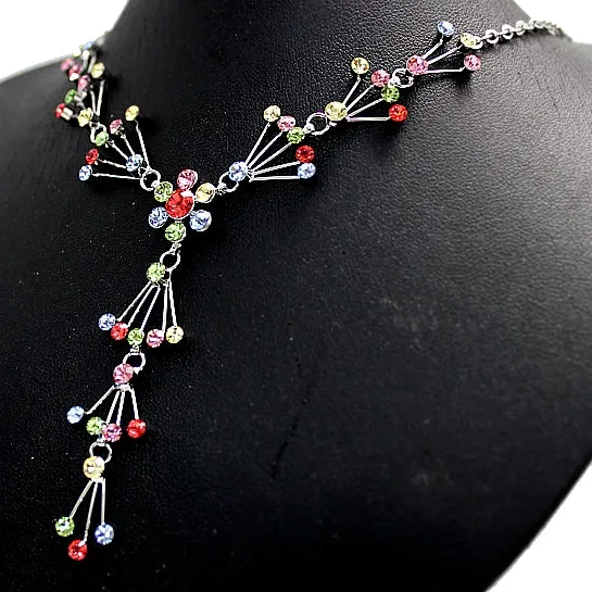 Christmas Presents For Wife Crystal Flower Silver Earring Necklace Set