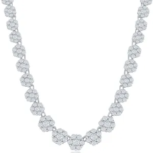 Classic Women's Necklace - Sterling Silver 4mm Graduating Flower CZ Tennis | M-6792