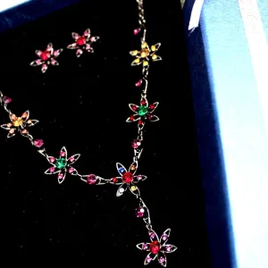 Crystal Colorful Flowers Gun Necklace Set