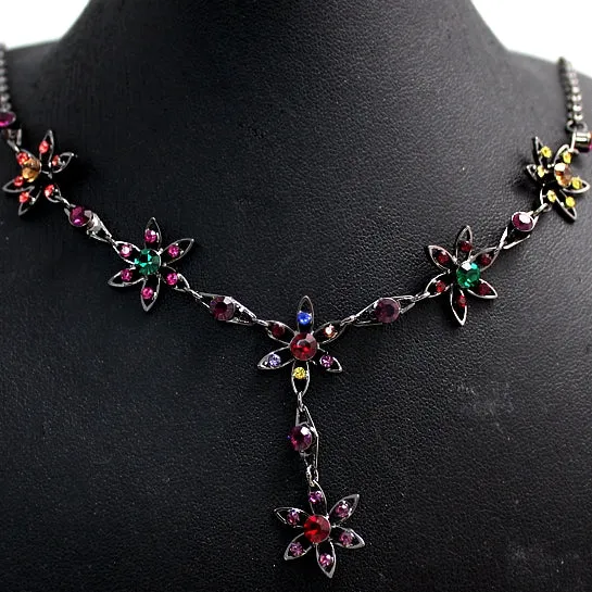 Crystal Colorful Flowers Gun Necklace Set
