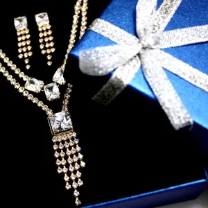 Crystal Earring Tassel Necklace Set Christmas Gift Idea For Wife