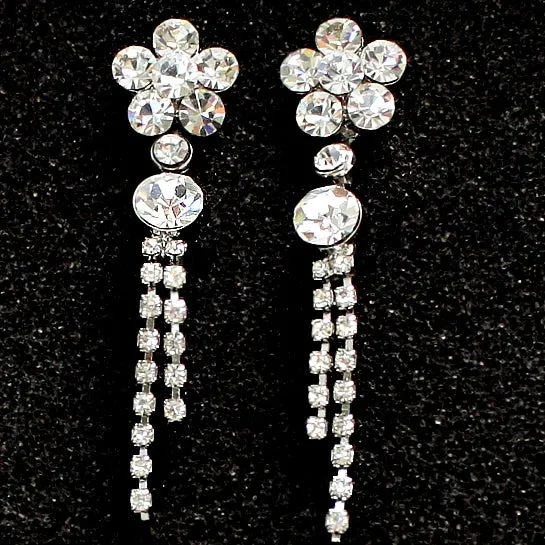 Crystal Silver Tassel Necklace Set