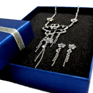 Crystal Silver Tassel Necklace Set