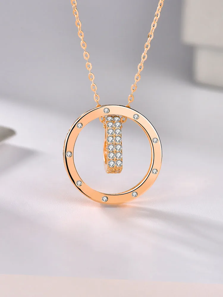 Dangling Heart Circle Pendant Necklace