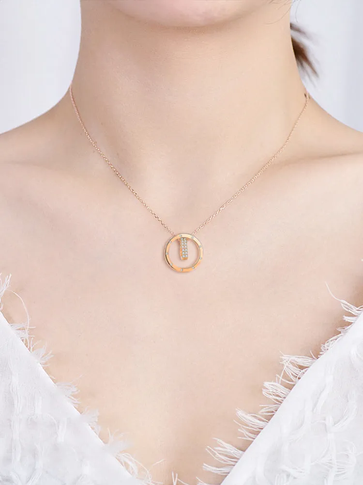 Dangling Heart Circle Pendant Necklace