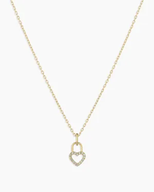 Diamond Heart Padlock Charm Necklace