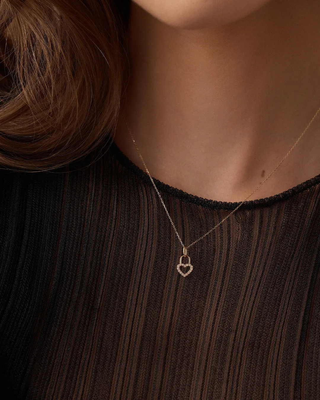 Diamond Heart Padlock Charm Necklace