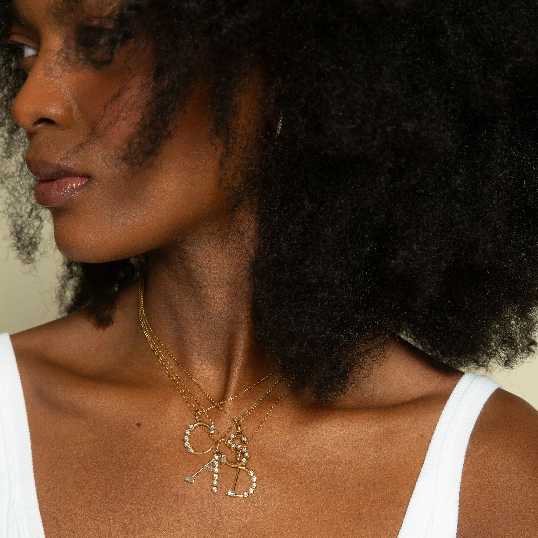 Diamond Initial Pendants in 18K Yellow Gold