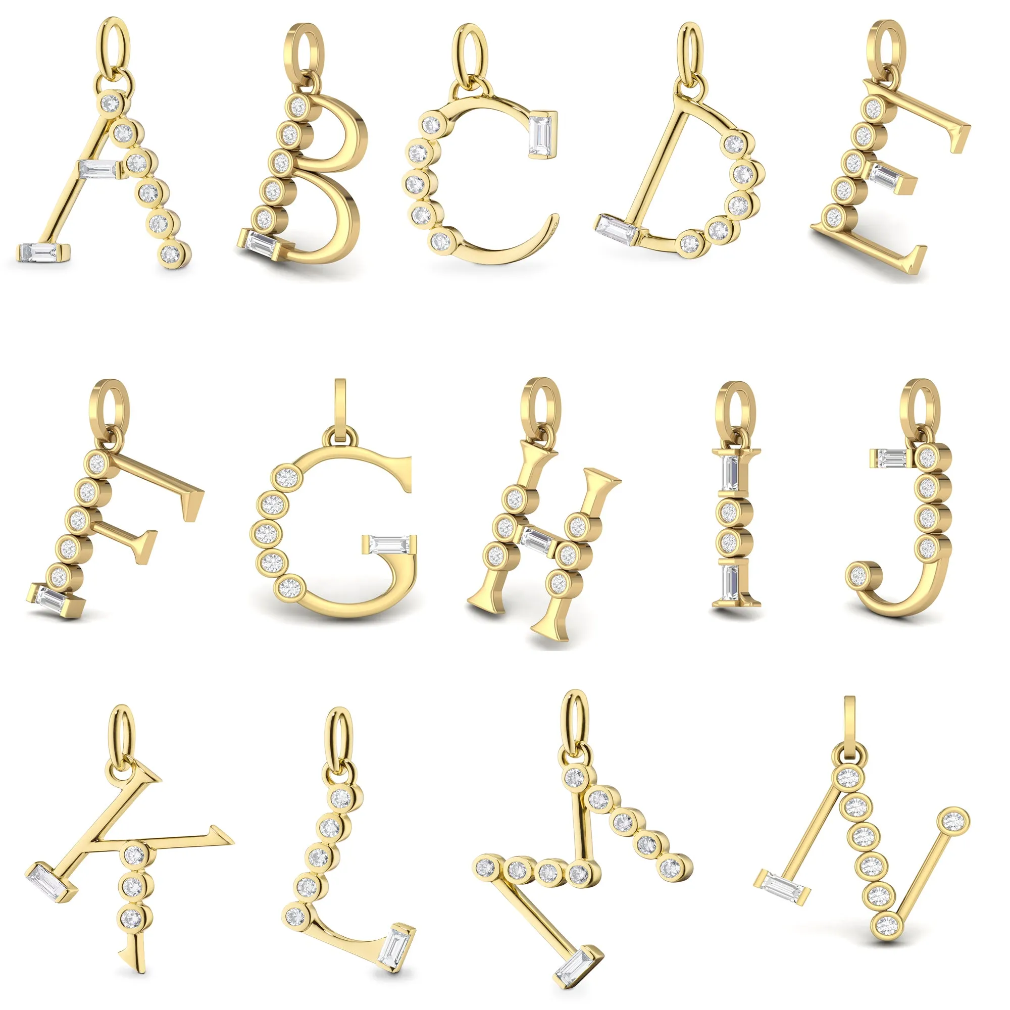 Diamond Initial Pendants in 18K Yellow Gold