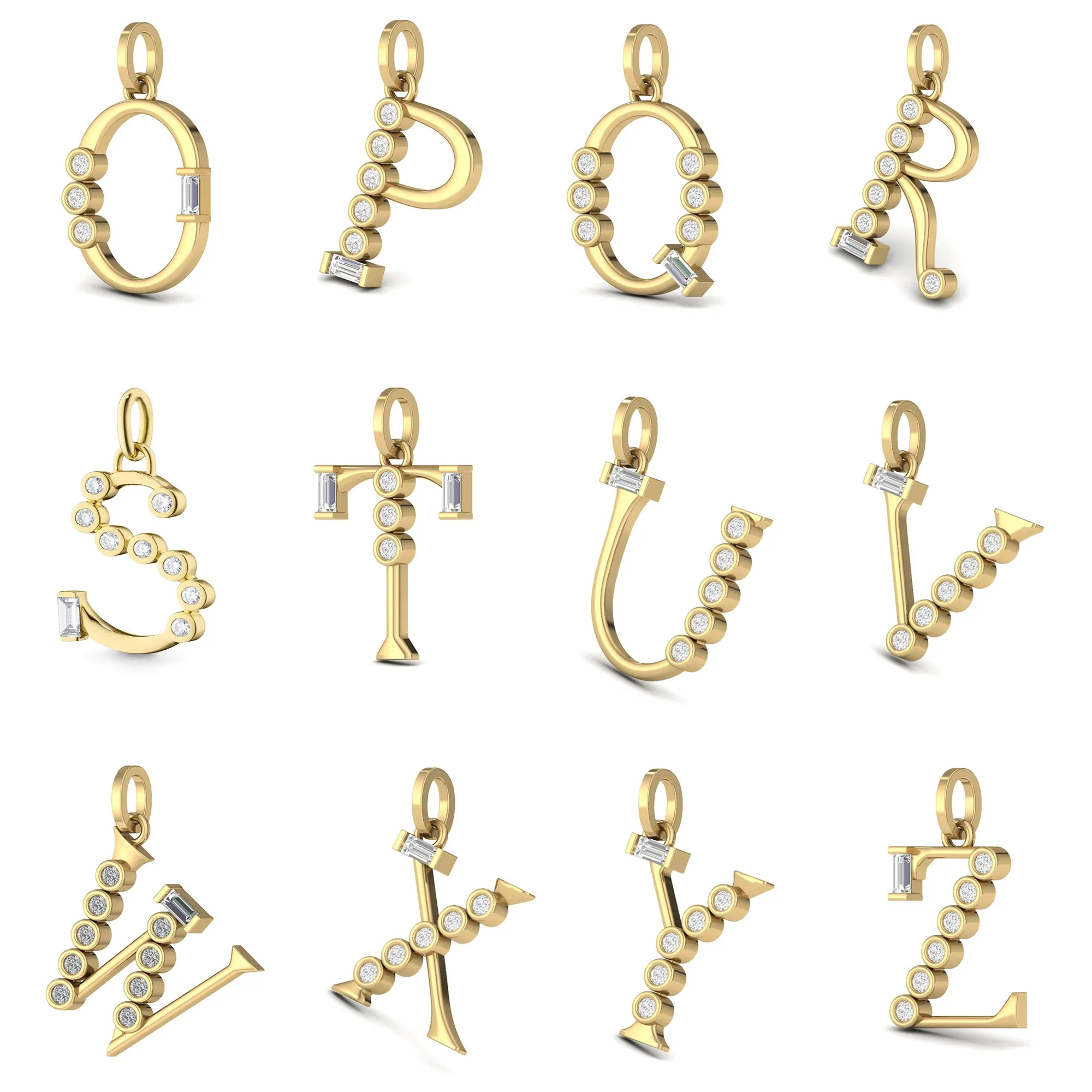 Diamond Initial Pendants in 18K Yellow Gold