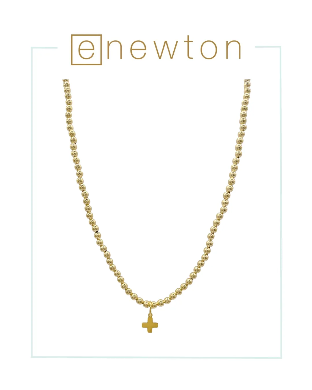 E Newton 17" Choker Classic Gold 3mm Bead - Signature Cross Gold Charm