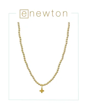 E Newton 17" Choker Classic Gold 3mm Bead - Signature Cross Gold Charm