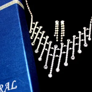 Elegance Regular Crystal Chain Earring Necklace Set