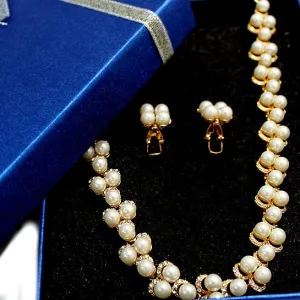 Elegant Modish Pear Crystal Earring Gold Necklace Set
