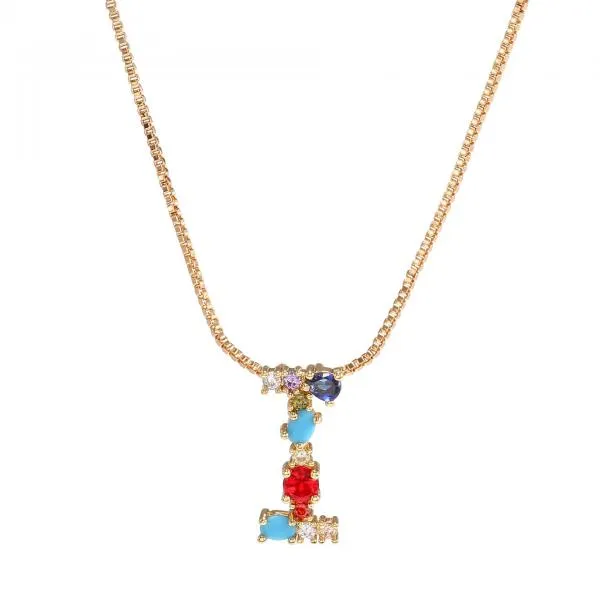 English Necklace 26 Letters Pendant Necklace With Gemstone Pendant