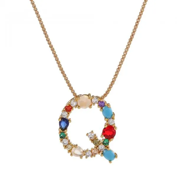 English Necklace 26 Letters Pendant Necklace With Gemstone Pendant