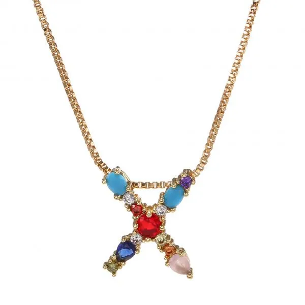 English Necklace 26 Letters Pendant Necklace With Gemstone Pendant