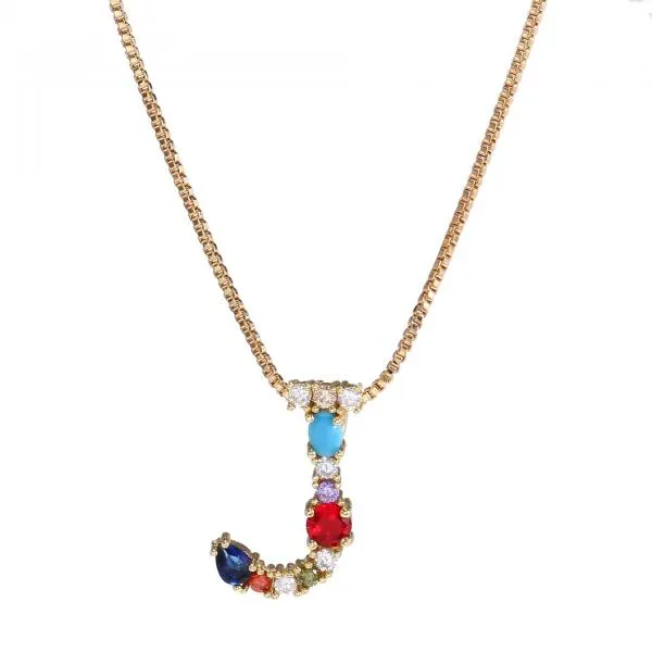 English Necklace 26 Letters Pendant Necklace With Gemstone Pendant