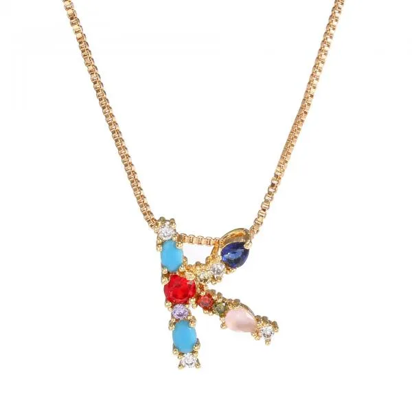 English Necklace 26 Letters Pendant Necklace With Gemstone Pendant