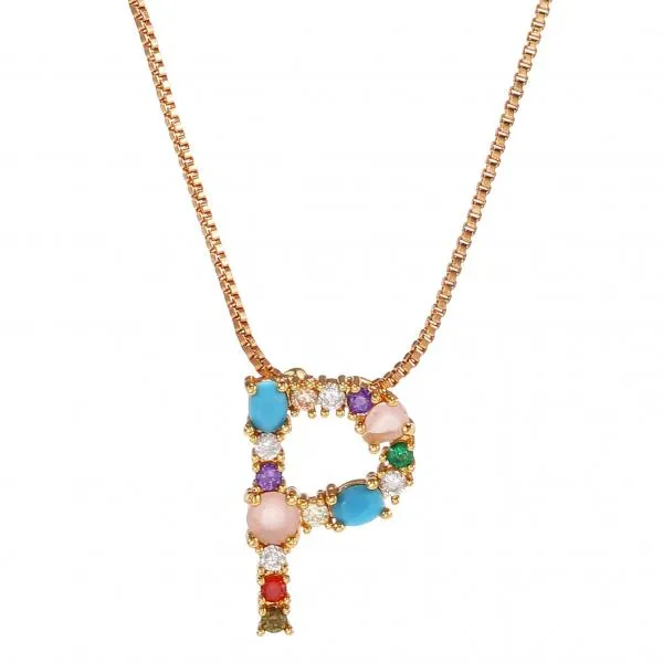 English Necklace 26 Letters Pendant Necklace With Gemstone Pendant