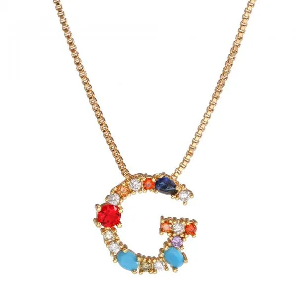 English Necklace 26 Letters Pendant Necklace With Gemstone Pendant