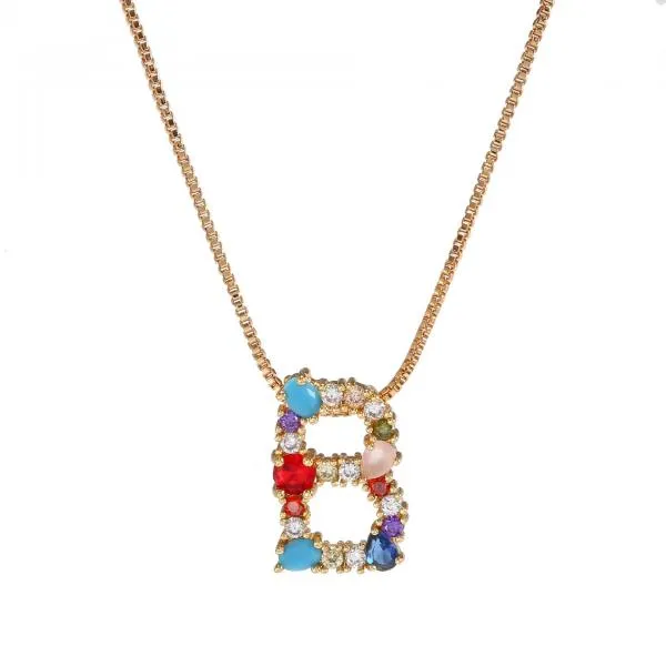English Necklace 26 Letters Pendant Necklace With Gemstone Pendant