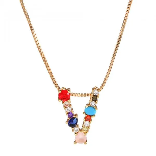 English Necklace 26 Letters Pendant Necklace With Gemstone Pendant
