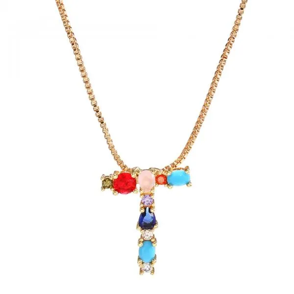 English Necklace 26 Letters Pendant Necklace With Gemstone Pendant