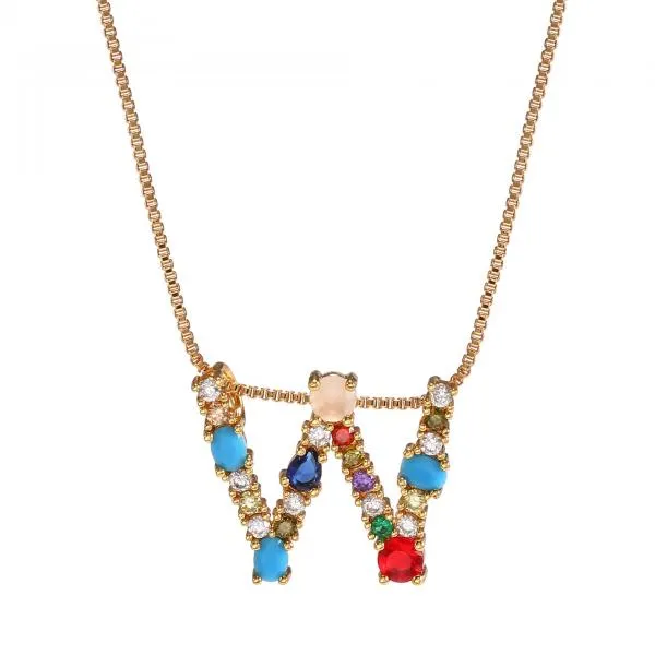 English Necklace 26 Letters Pendant Necklace With Gemstone Pendant