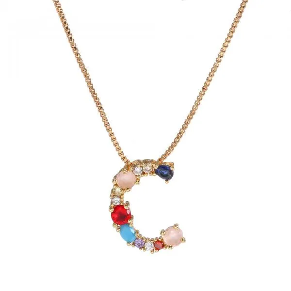 English Necklace 26 Letters Pendant Necklace With Gemstone Pendant