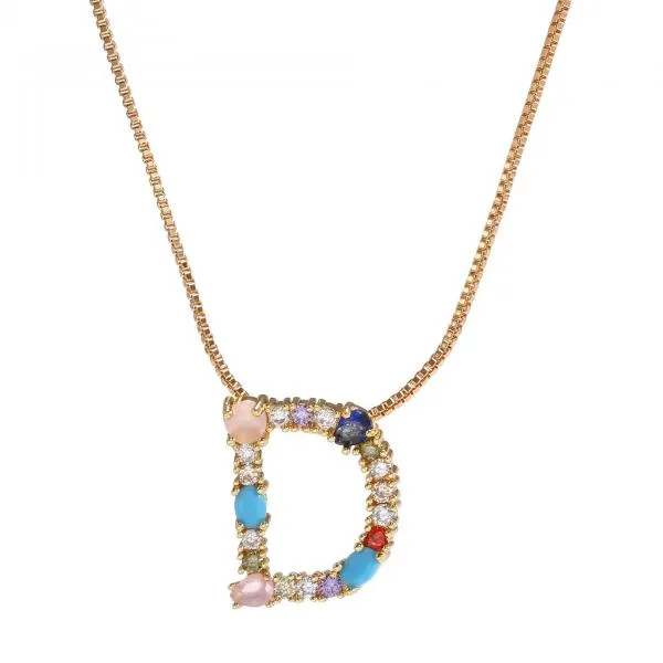 English Necklace 26 Letters Pendant Necklace With Gemstone Pendant