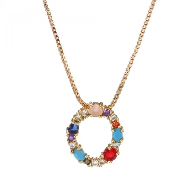 English Necklace 26 Letters Pendant Necklace With Gemstone Pendant