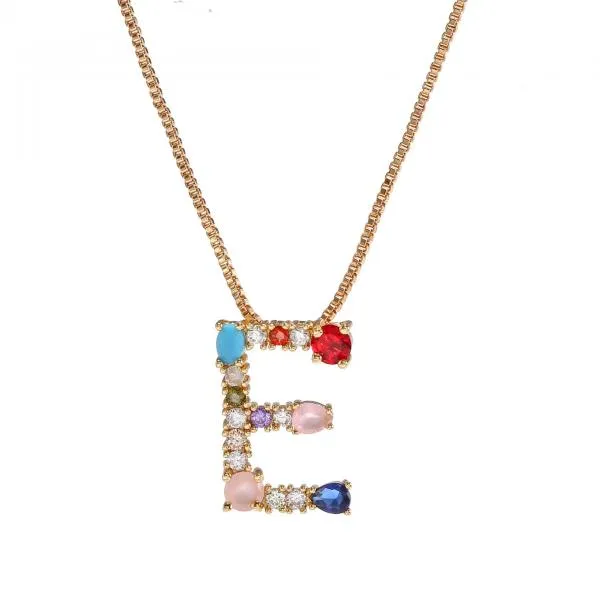 English Necklace 26 Letters Pendant Necklace With Gemstone Pendant