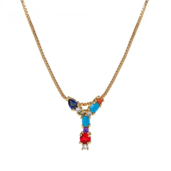 English Necklace 26 Letters Pendant Necklace With Gemstone Pendant