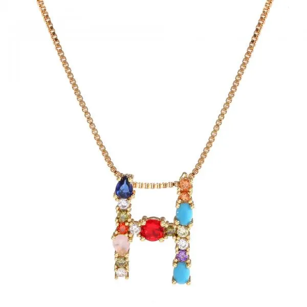 English Necklace 26 Letters Pendant Necklace With Gemstone Pendant